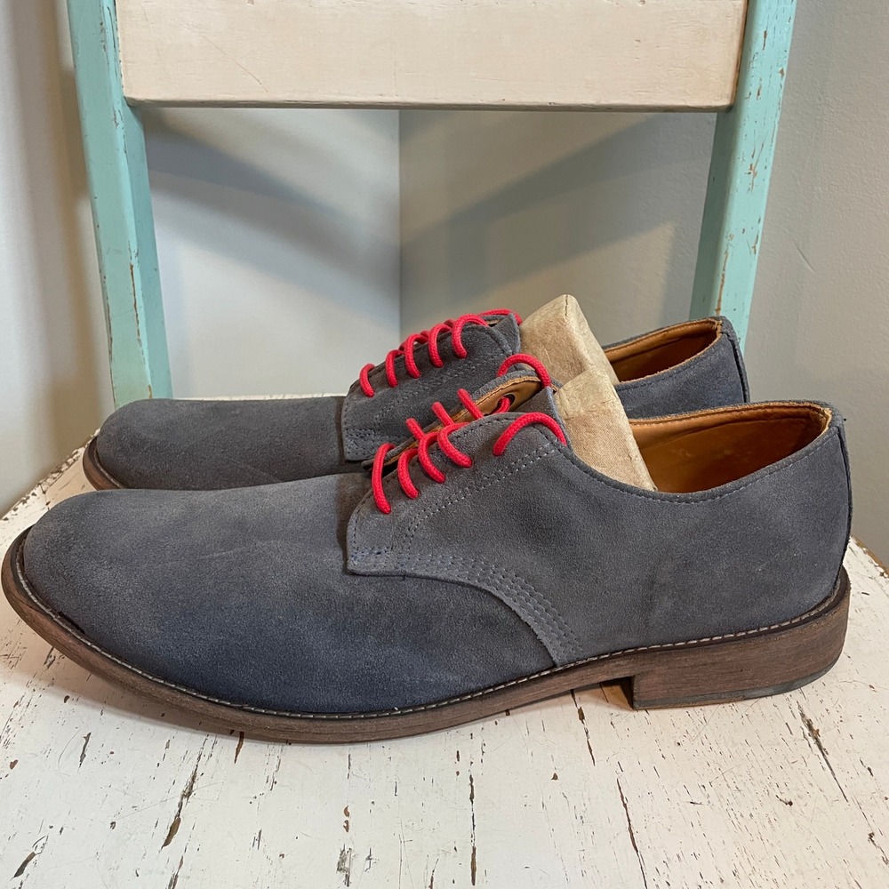 Vintage Shoe Company Mens Grey Red Laces Suede Derby Shoes USA Size 11.5 M